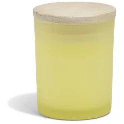 Bougie citronnelle couvercle bois verre jaune Ø7xH8,5cm