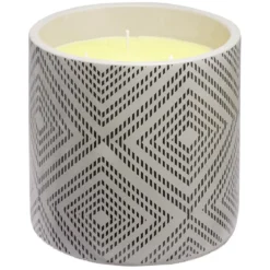Bougie citronnelle dans pot de ciment imprimé losange style ethnique