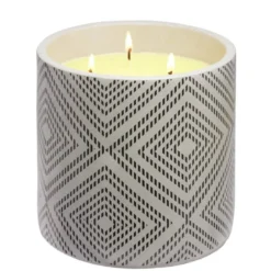 Bougie citronnelle dans pot de ciment imprimé losange style ethnique