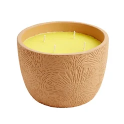 Bougie citronnelle dans pot terre cuite motif trait Ø20xH14cm