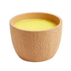 Bougie citronnelle dans pot terre cuite motif fleur Ø20xH14cm