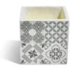 Bougie citronnelle pot ciment carré motifs carreaux gris 11x11x11cm