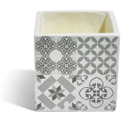 Bougie citronnelle pot ciment carré motifs carreaux gris 11x11x11cm