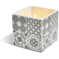 Bougie citronnelle pot ciment carré motifs carreaux gris 11x11x11cm