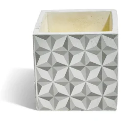 Bougie citronnelle pot ciment carré motifs carreaux gris 11x11x11cm