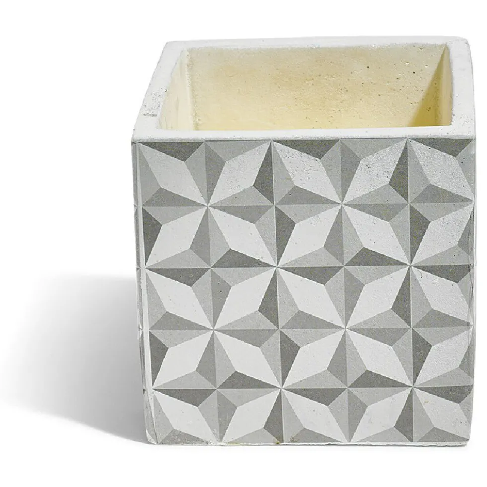 Bougie citronnelle pot ciment carré motifs carreaux gris 11x11x11cm