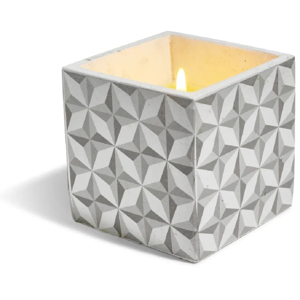 Bougie citronnelle pot ciment carré motifs carreaux gris 11x11x11cm
