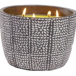 Bougie citronnelle pot ciment motif grain de riz 20H - Ø20xH14cm