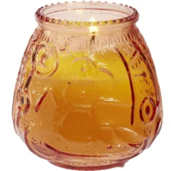 Bougie citronnelle pot en verre coloré motif relief 63H - Ø9xH9,5cm