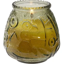 Bougie citronnelle pot en verre coloré motif relief 63H - Ø9xH9,5cm