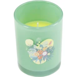 Bougie citronnelle pot en verre coloré motif tropical 28H - Ø13xH8cm