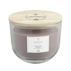 Bougie crépitante dans verre couvercle et mèche bois senteur fleur de tiaré 50H