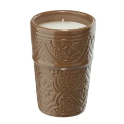 Bougie dans pot céramique 23H motif Beldi Ø7xH10cm (3 modèles)
