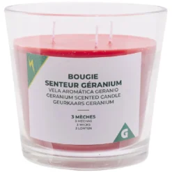 Bougie dans verre 3 mèches senteur Géranium