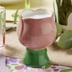 Bougie décorative céramique fome tulipe Ø7xH10cm (2 modèles)