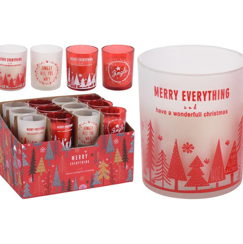 Bougie de Noël en verre rouge et blanc