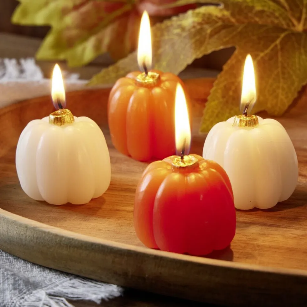 Bougie forme citrouille 4 pièces Ø4,5xH4cm (4 modèles)