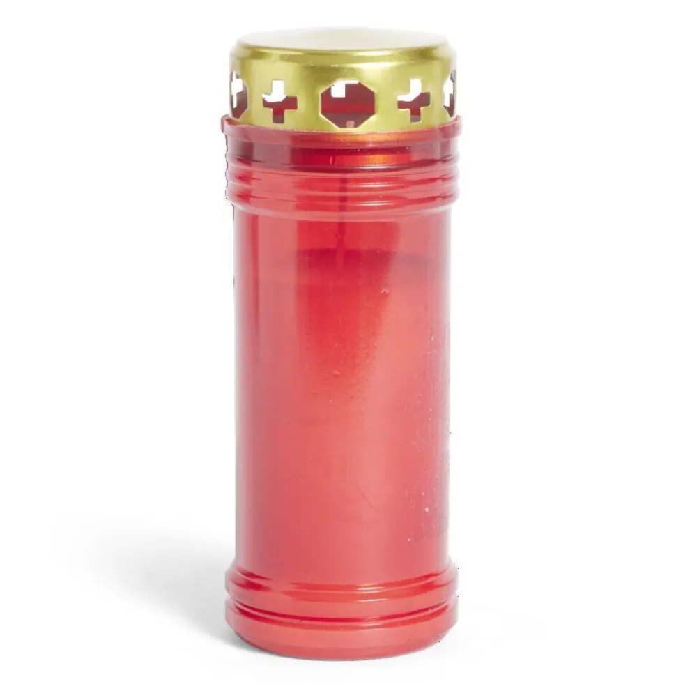 Bougie funéraire 55H rouge et doré Ø6xH16,5cm