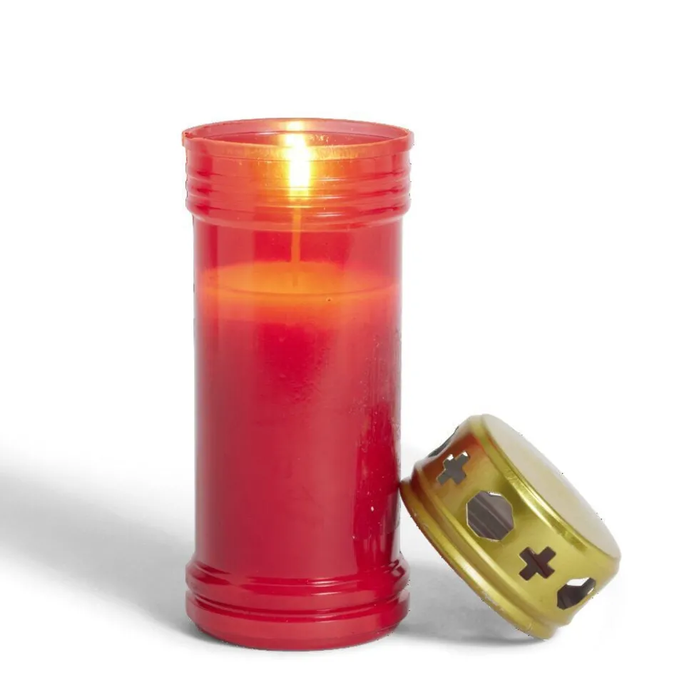 Bougie funéraire 55H rouge et doré Ø6xH16,5cm