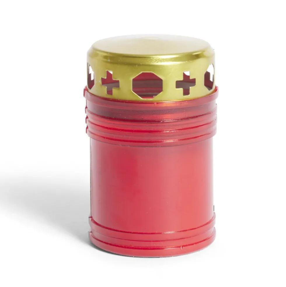 Bougie funéraire rouge et doré Ø6xH10cm