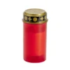 Bougie funéraire solaire plastique rouge et couvercle métal doré Ø7xH12cm