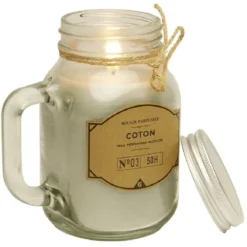 Bougie grise dans mug en verre avec couvercle - Senteur coton