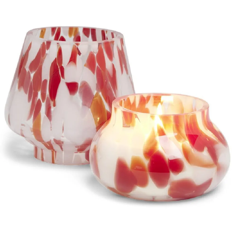 Bougie lampe 25H en verre blanc et rouge senteur cannelle Ø11,2xH15cm