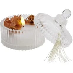 Bougie à LED dans boîte déco fleurs séchées