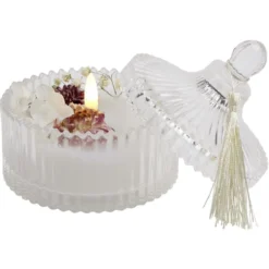Bougie à LED dans boîte déco fleurs séchées