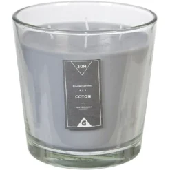 Bougie 4 mèches senteur coton gris dans verre transparent