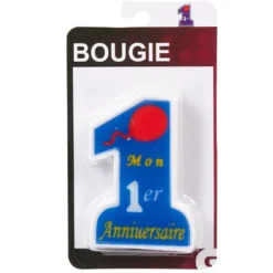 Bougie mon 1er anniversaire bleu H9,5cm