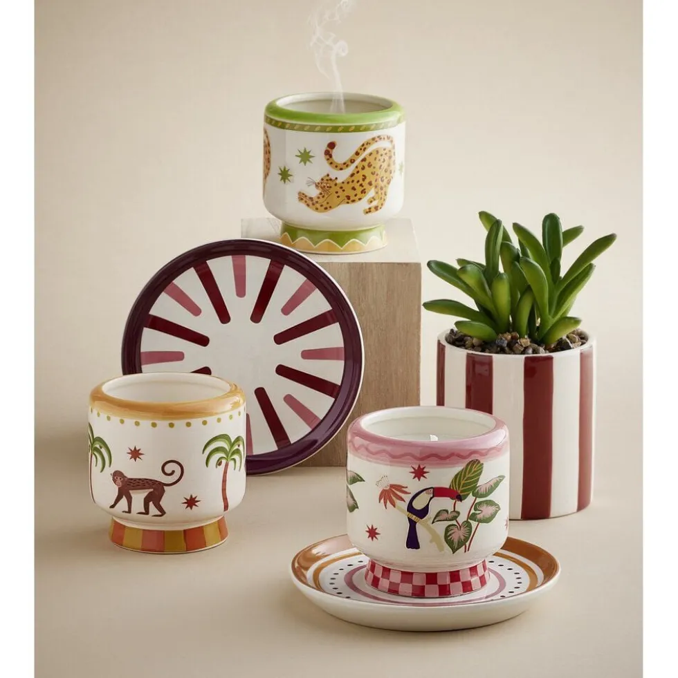 Bougie parfumée dans pot céramique motif animal tropical Ø8xH8cm (3 modèles)