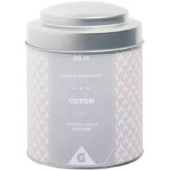 Bougie parfumée dans pot en métal gris senteur coton 26H
