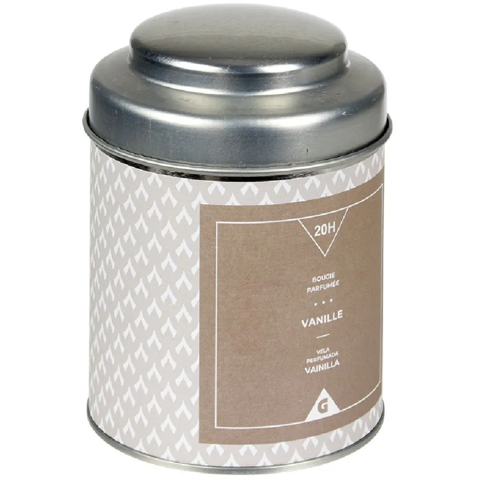 Bougie parfumée dans pot en métal senteur vanille