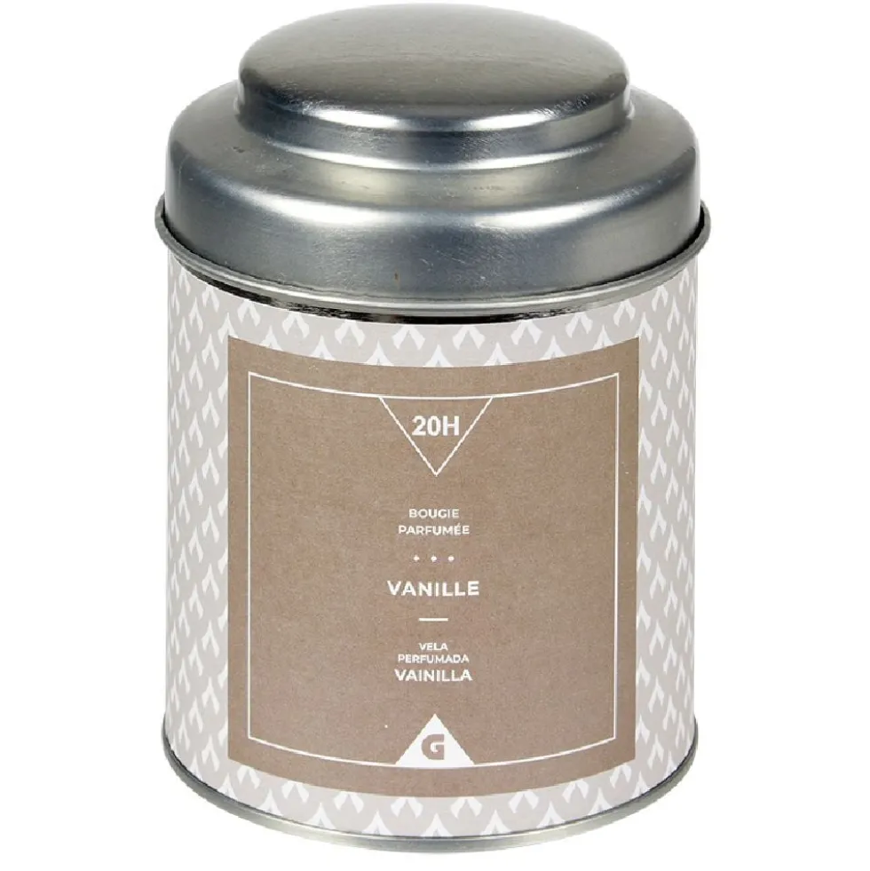 Bougie parfumée dans pot en métal senteur vanille