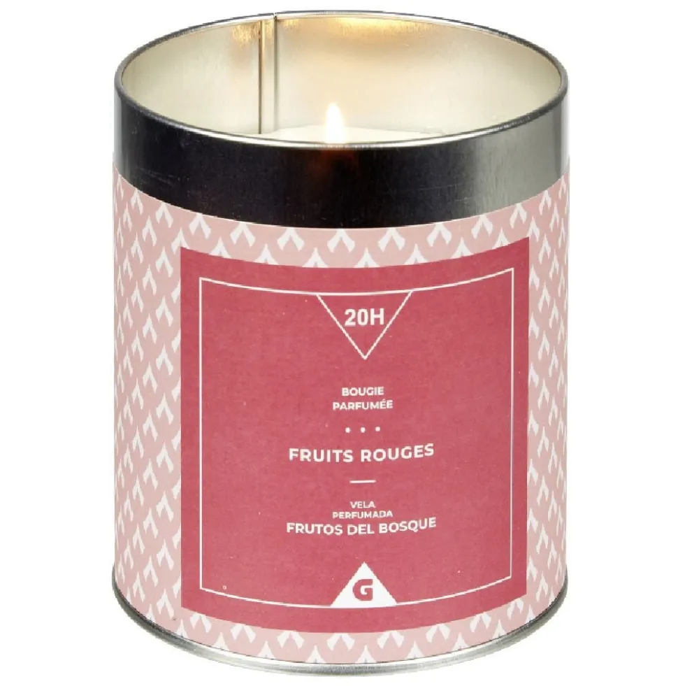 Bougie parfumée dans pot en métal senteur fruits rouges 20H