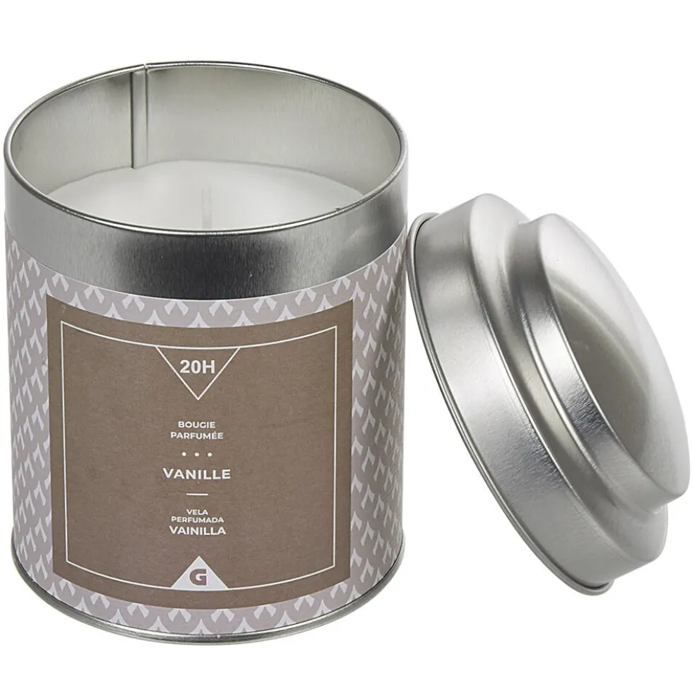Bougie parfumée dans pot en métal senteur vanille