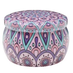 Bougie parfumée dans pot métal motif indien coloré 10H (3 modèles)