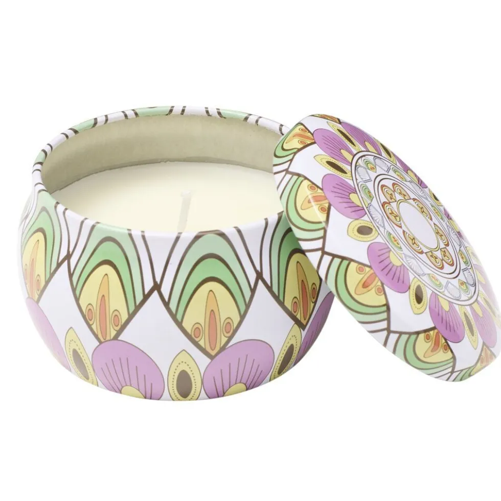 Bougie parfumée dans pot métal motif indien coloré 10H (3 modèles)