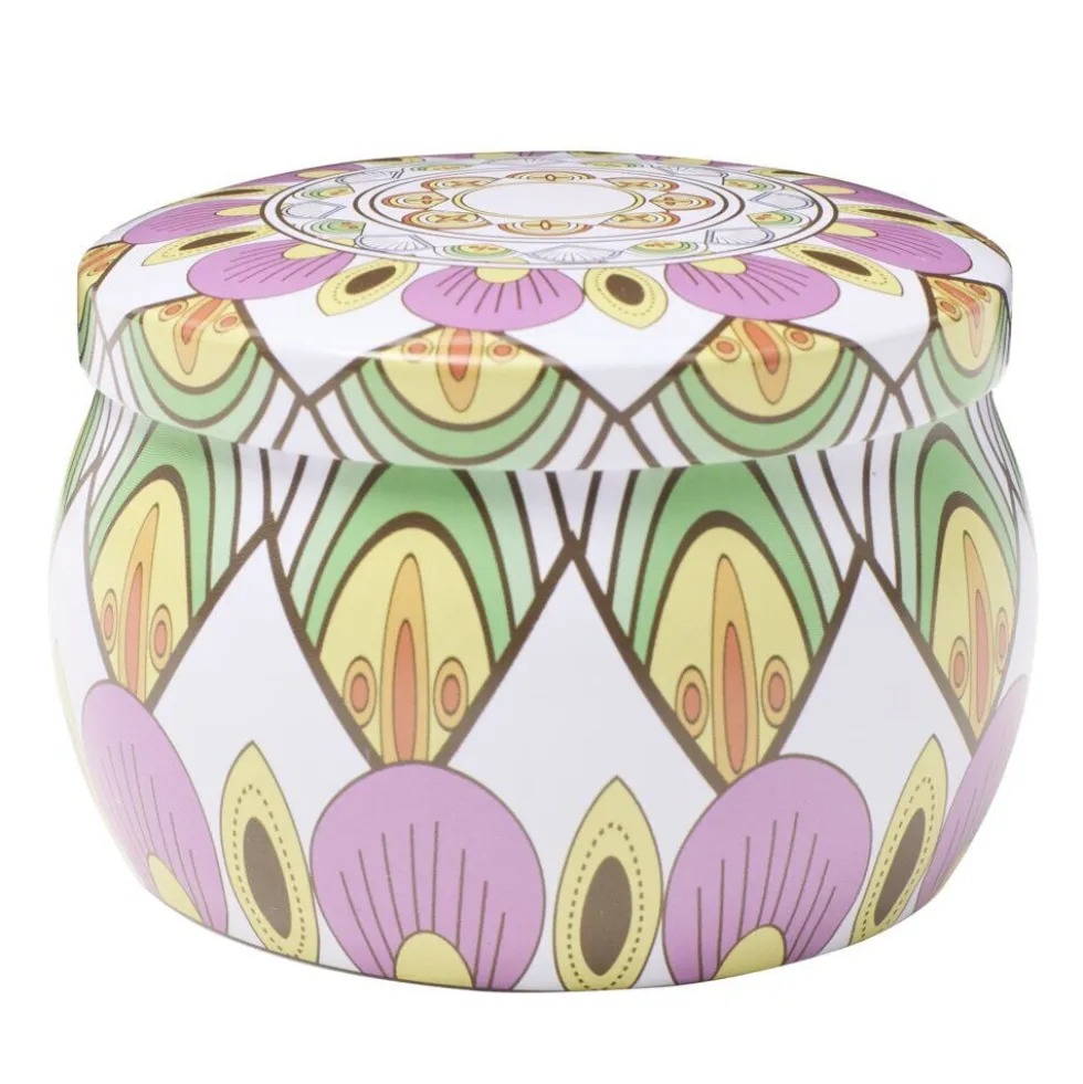 Bougie parfumée dans pot métal motif indien coloré 10H (3 modèles)