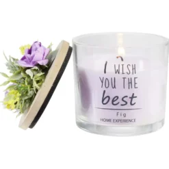 Bougie parfumée dans verre couvercle bois fleur message Ø8xH11cm