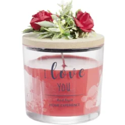 Bougie parfumée dans verre couvercle bois fleur message Ø8xH11cm