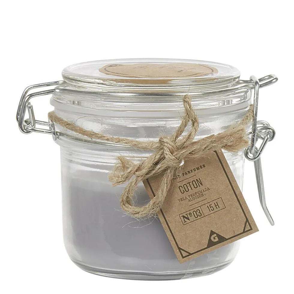 Bougie parfumée grise dans pot en verre senteur coton