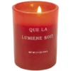 Bougie parfumée orange dans verre avec message imprimé