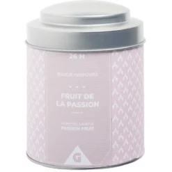 Bougie parfumée pot métal gris et rose senteur fruit de la passion 26H