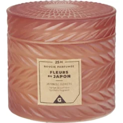 Bougie parfumée rose design relief senteur fleurs du Japon 25H