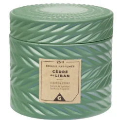 Bougie parfumée vert design relief senteur cèdre du Liban 25H