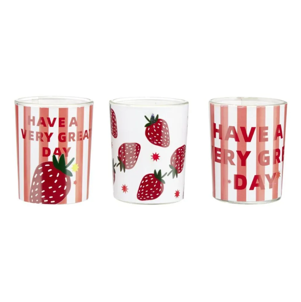 Bougie parfumée x3 dans pot verre décoré Ø5xH6cm (3 modèles)