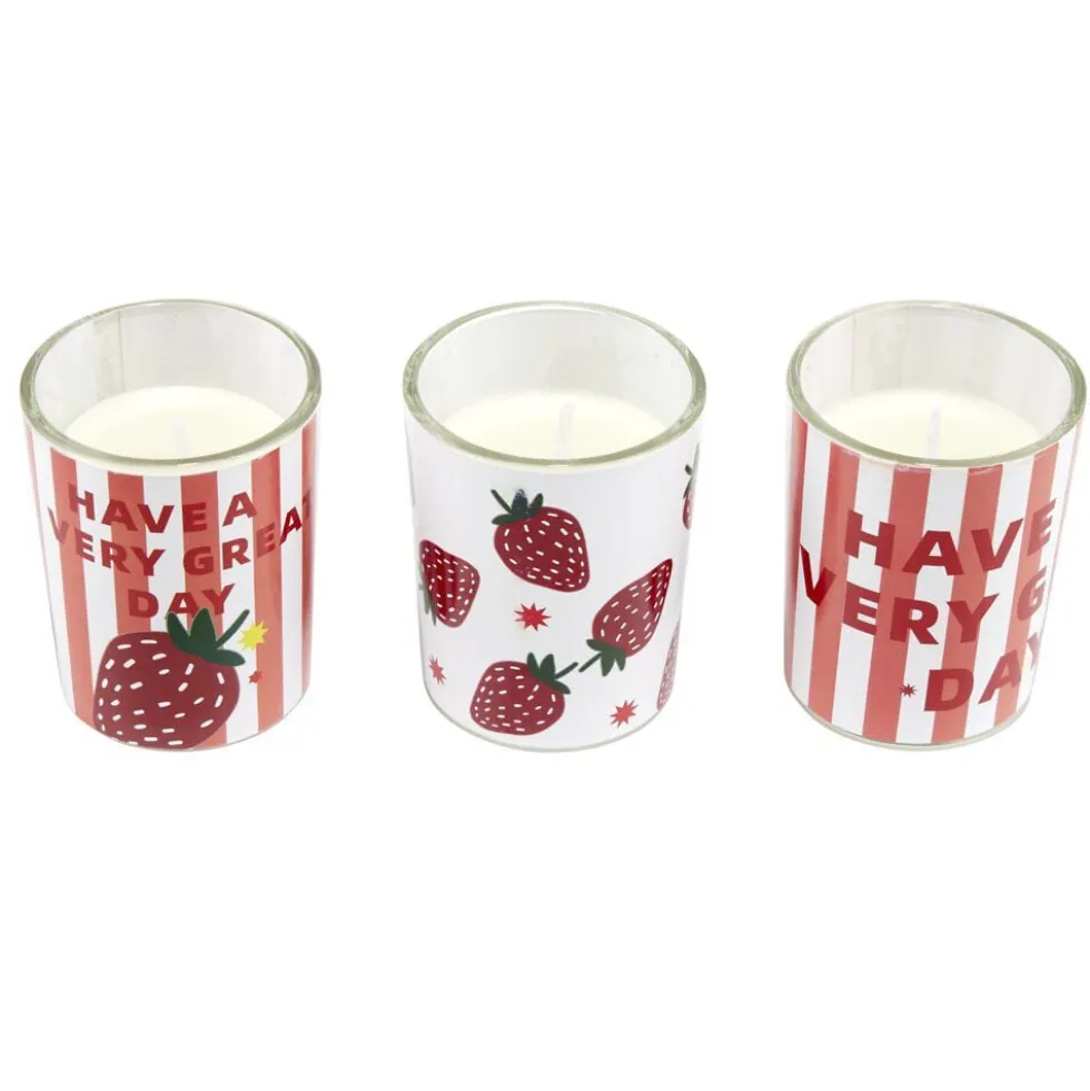 Bougie parfumée x3 dans pot verre décoré Ø5xH6cm (3 modèles)