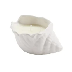 Bougie pot céramique forme coquillage blanc 14x9xH7cm (2 modèles)